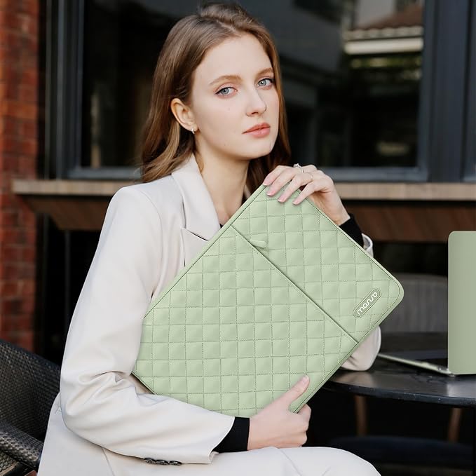 MOSISO Laptop Case 13.3 inch, 13-13.3 inch Laptop Sleeve Compatible with MacBook Air/Pro 13 / Pro 14, HP Dell Acer ASUS Lenovo,Square Quilted Vertical Computer Bag with Pocket&Small Case, Sage Green