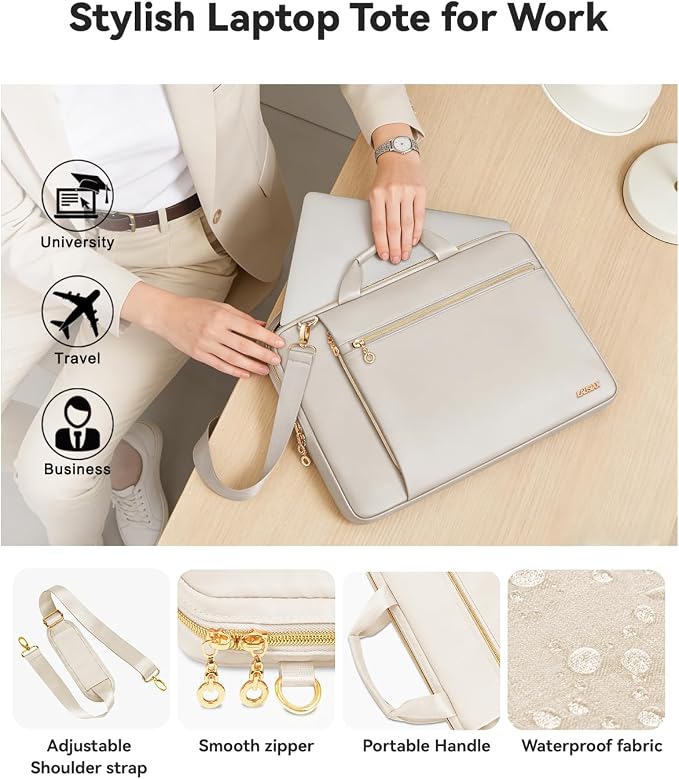 Laptop Case Bag Women Men Computer Sleeve Compatible with MacBook/Dell/HP/Acer/ASUS/LG, Waterproof Shoulder Carrying Briefcase, Beige, 17-17.3 Inch