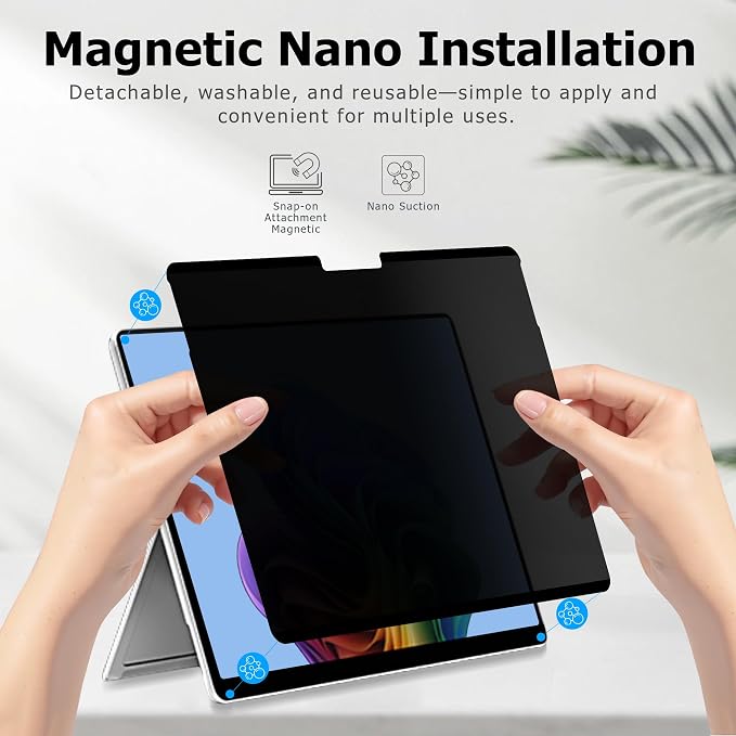 Adeway Privacy Screen Protector for Surface Pro 7/6/5/4/3 12.3 Inch, Magnetic Nano, Anti-Spy, Removable, Blue Light & UV Blocking, Anti-Glare