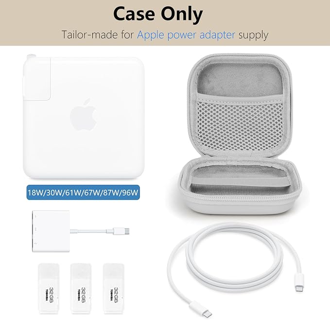 Charger Case for Macbook, Portable Tech Electronic Organizer Bag, Small Travel Storage Pouch for Laptop Accessories, MacBook Power Adapter, Charging Cords, USB Drives, Power Bank (Grey PU, M)