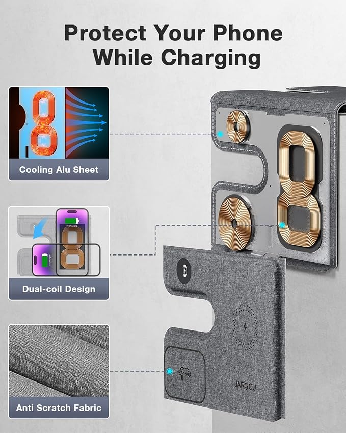 3 in 1 Charging Station for Apple, Charging Station for Multiple Devices for Apple, Wireless Charger for iPhone 17 Air 16e16 15 14 13 12 11 X 8 Series, for Apple Watch, for AirPods(Foldable)