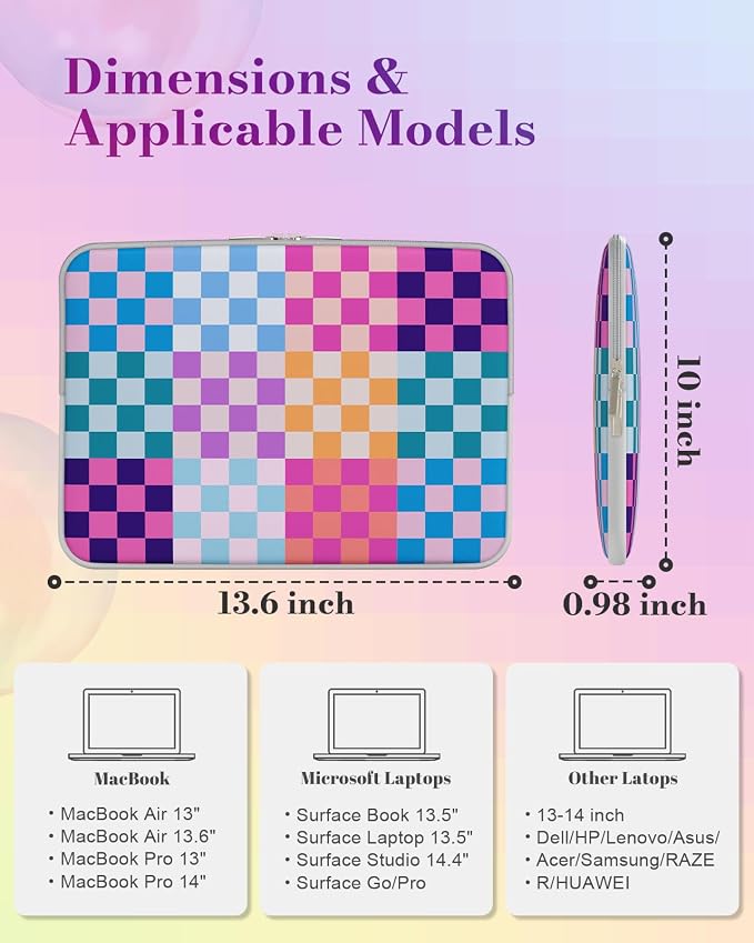 iCasso Laptop Sleeve 13 inch for MacBook Air 13-13.6 inch,Laptop case for MacBook Neo/Pro 13 inch, Slim Protective Travel Carrying Case Sleeve for 14 inch Chromebook,HP,Dell, Dopamine Checkerboard