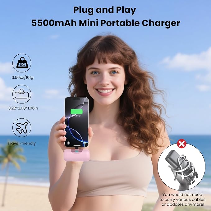 [2-Pack]Mini Portable Charger for iPhone 17, 5500mAh LCD Display USB C Power Bank,Fast Phone Charging Travel Pocket Size Battery Pack for iPhone 17/17 Pro/17 Pro Max/16/15 Series,Android(Navy+Pink)