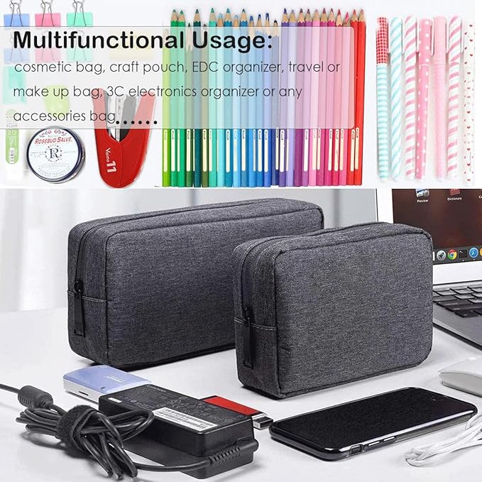 CAAORDKSO Electronics Organizer Travel Case, Travel Cable Organizer Pouch Electronic Accessories Carry Case Portable Waterproof Storage Bag for Hard Drive, Cord, Charger, Mouse (Small+Big, Dark Gray)