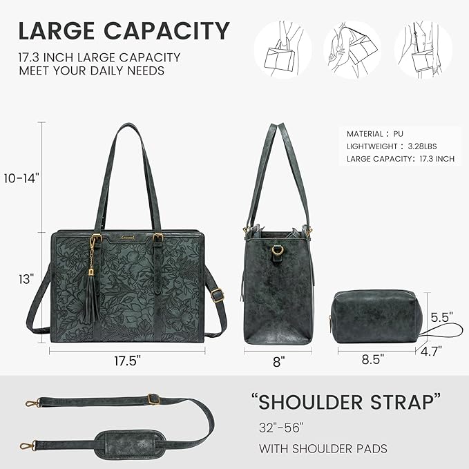 LOVEVOOK Laptop Bag for Women Vintage Leather Laptop Tote 17.3 inch Large Capacity Computer bag with Clutch Purse for Work