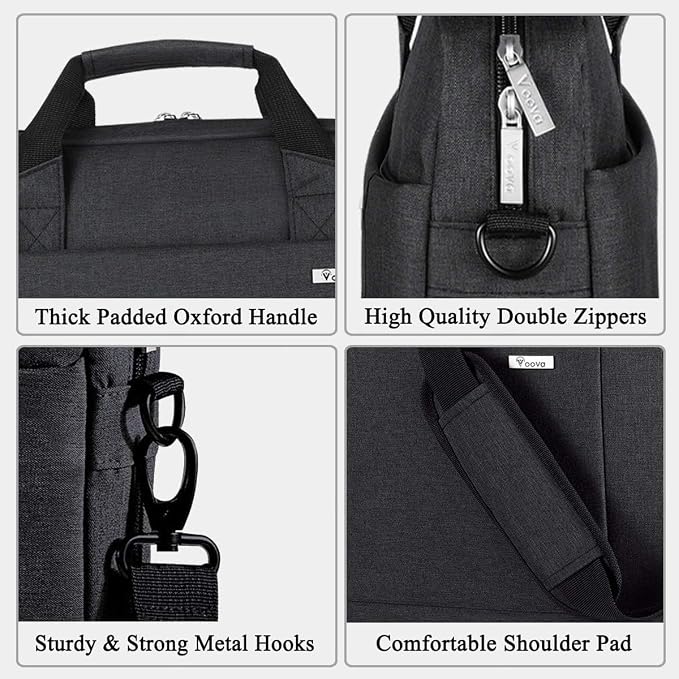 Voova Laptop Bag Case 15 15.6 16 Inch, Computer Sleeve Messenger Bag with Shoulder Strap Expandable Waterproof Business Briefcase for Men Women to Work Travel School, Fit 14-16 Inch Laptop, Black