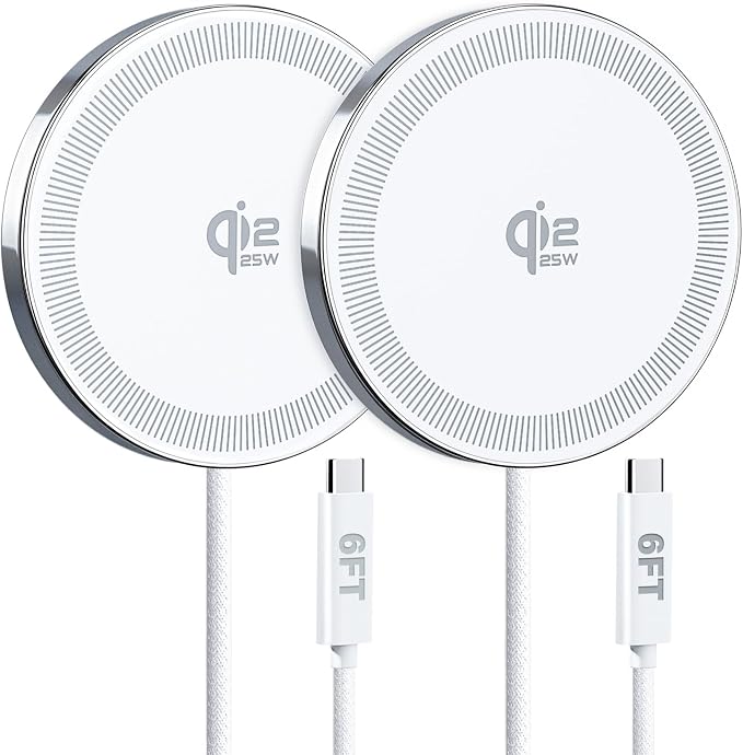 25W Wireless Charger for MagSafe, Qi2.2 Magnetic Fast Charging Pad for iPhone 17/16/15/14/13/12 Series&AirPods,Strong Magnet,Portable Wireless Charger for Travel Home Office,Elegant White, 2Pack(6FT)