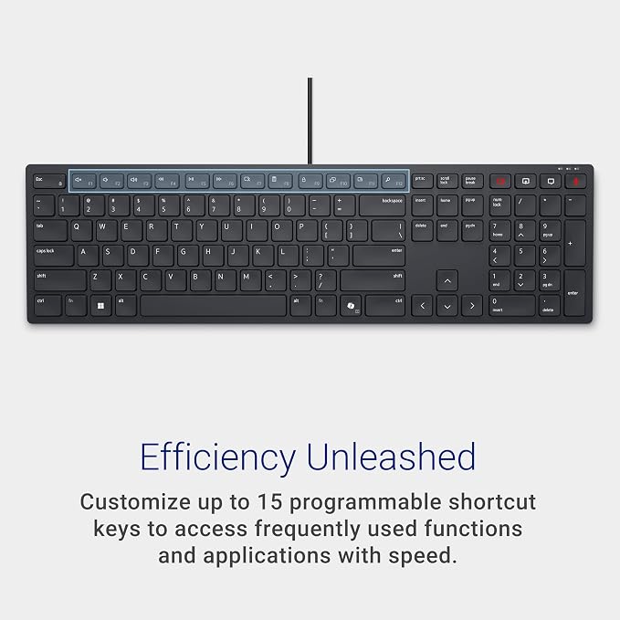 Dell KB525C Wired Collaboration Keyboard - USB-C & USB-A Versatile connectivity, 15 Programmable Shortcuts Keys, Collaboration Keys - Zoom & Microsoft Teams, Copilot Key, Silent Keys - Black