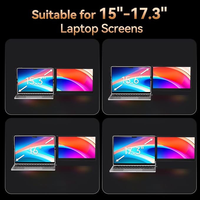 15.3” Laptop Screen Extender, FHD IPS 100% sRGB Portable Travel Monitor for Laptop (15”-17.3” Screen), 16:10 Plug & Play External Screen, Second Extra Attachment Display for Windows Mac