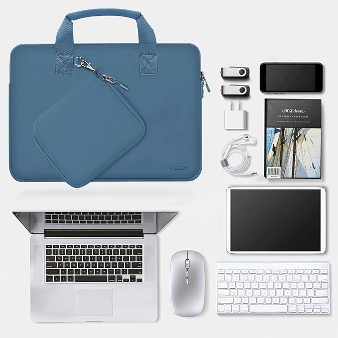 Hseok Laptop Sleeve 13.3-14 inch Case with Small Pouch, Neoprene Computer Bag Compatible with MacBook Neo/Pro 14 M5/M4/M3/M2/M1, Mac Air/Pro 13.3, XPS 14 and Most 13-14 inch Notebooks,Haze Blue