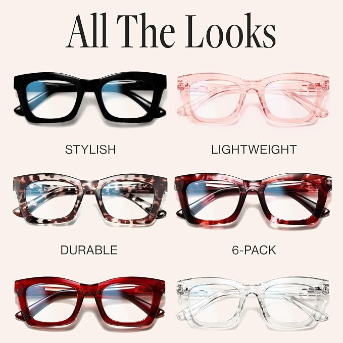 CCVOO 2.0 Stylish Reading Glasses for Women, Stylish Eyeglasses, Blue Light Readers for Women, Cheaters, (A7 Runway Rouge)