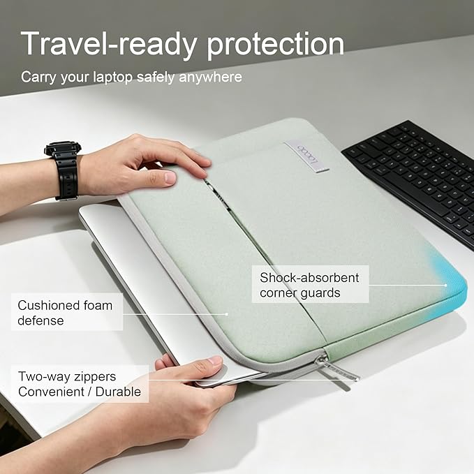 Lacdo 15-15.6 Inch Laptop Sleeve Case for Acer HP Lenovo Dell ASUS Laptop, Acer Aspire 15, HP Pavilion/Envy 15, Dell Inspiron/Latitude 15, Lenovo IdeaPad 15, ASUS ZenBook 15 Computer Bag, Green