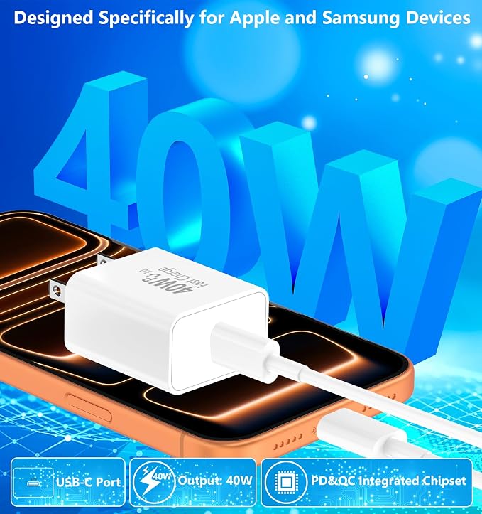 [Apple MFi Certified] iPhone 17 Charger Fast Charging, Linocell 4Pack 40W Dynamic Power Adapter USB C Charger Type C Wall Chargers with 6FT Type C Cable for iPhone 17/17 Pro/17 Pro Max/16 Pro/15/iPad