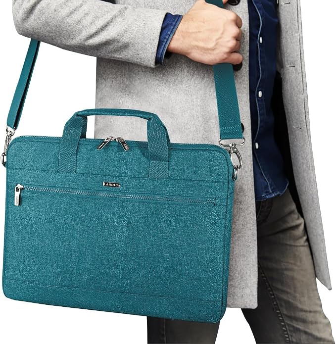 LANDICI 360° Protective Laptop Bag Case 15.6-16 Inch with Shoulder Strap, Waterproof Computer Sleeve Cover for MacBook Pro 16, Acer HP Lenovo Dell ASUS Laptop, Slim Briefcase for Women, Lake Blue