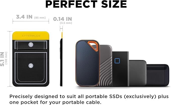 2-Pocket Adhesive Hard Drive Holder for Laptop, Stick-On Pocket Pouch for External Portable SSD, HDD, Slim Mouse and Cables (Small - Fits SSD)