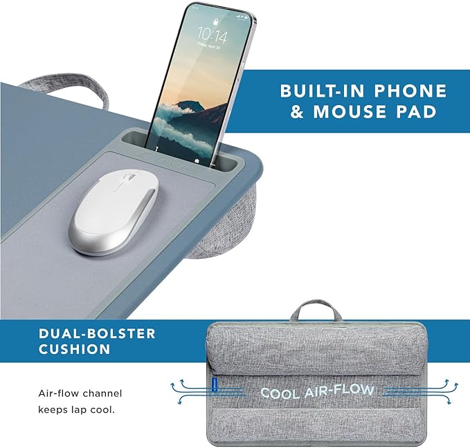 LAPGEAR Home Office Lap Desk with Device Ledge, Mouse Pad, and Phone Holder - Slate Blue - Fits up to 15.6 Inch Laptops - Style No. 91523