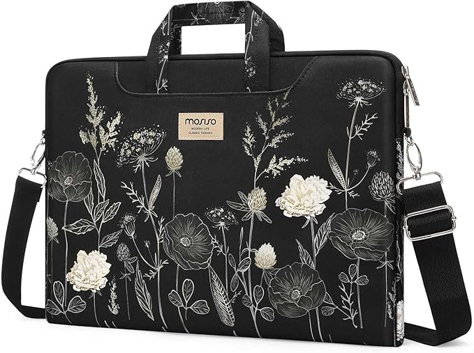 MOSISO Laptop Bag for Women 17.3 inch, 17-17.3 inch Computer Bag Compatible with MacBook, HP, Dell, Lenovo, Acer, Asus, Notebook, Laptop Messenger Shoulder Sleeve with Strap, Retro Flower