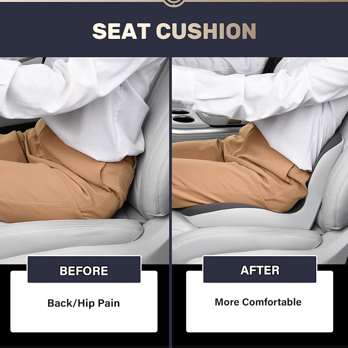 Coverado Seat Cushion and Lumbar Support Pillow One Piece for Car Office Chair, Ergonomic Memory Foam Desk Chair Cushion Back Support Pillow, Sciatica & Back & Tailbone Pain Relief Cushion-Gray