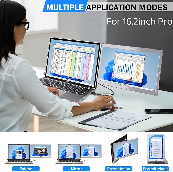 P1M 14'' Portable Monitor for Laptop Screen Extender for 16.2'' MacBook, Designed for MacBook Screen Extender FHD 1080P IPS Display Plug and Play