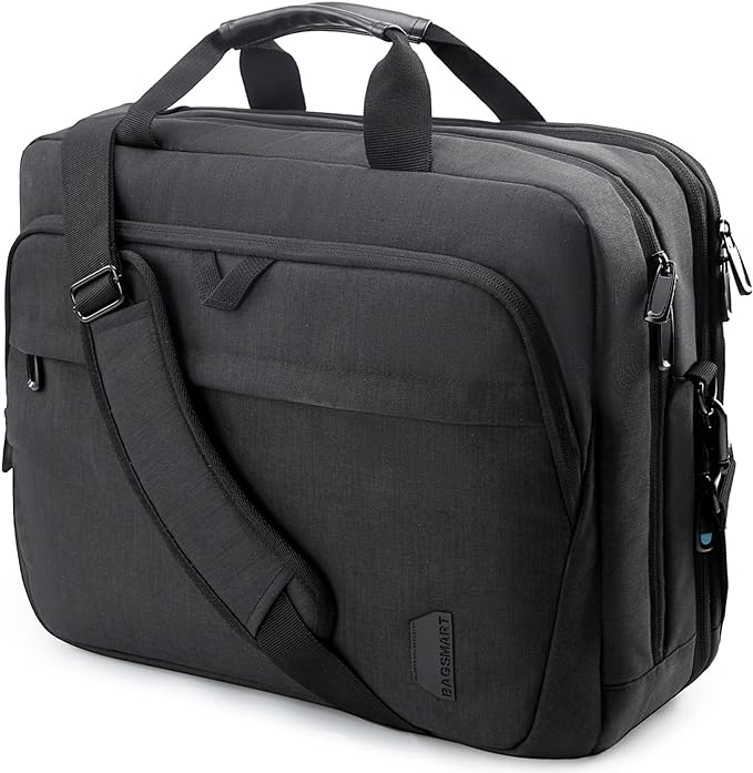 BAGSMART 18 Inch Laptop Bag, Expandable Briefcase, Computer Bag Men Women, Laptop Shoulder Bag, Work Bag Business Travel Office - Black