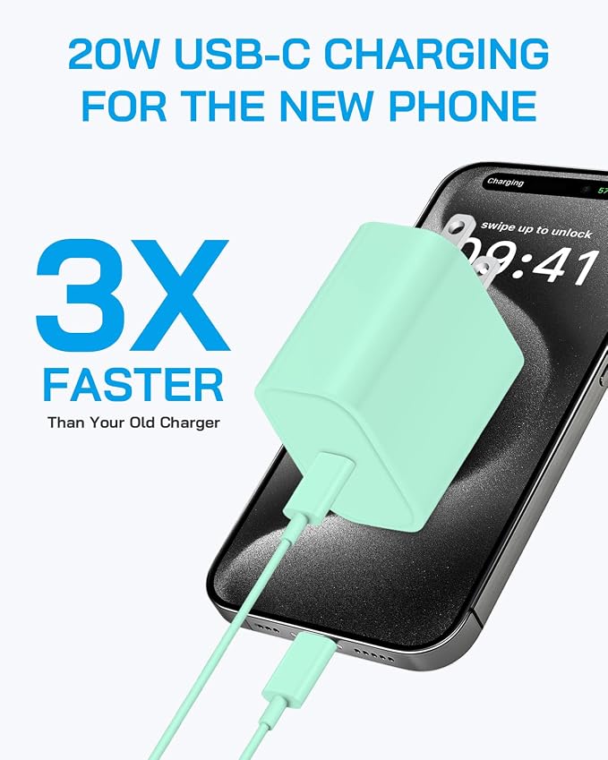 AISNI iPhone 17/16/15 Charger Fast Charging 3 Pack USBC Charger Block with 6 FT Type C Charger Fast Charging Cord Compatible with iPhone 17/17 Plus/17/16/15 Pro Max/16/16 Plus/15/iPad Pro-Green