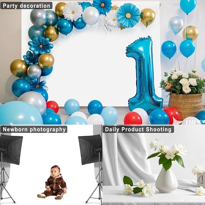 White Backdrop for Photoshoot, Professional Photo Backdrop Background Curtain for Product Photography, Portraits, Wedding, Party, Live Streaming Video Recording 8X10 FT