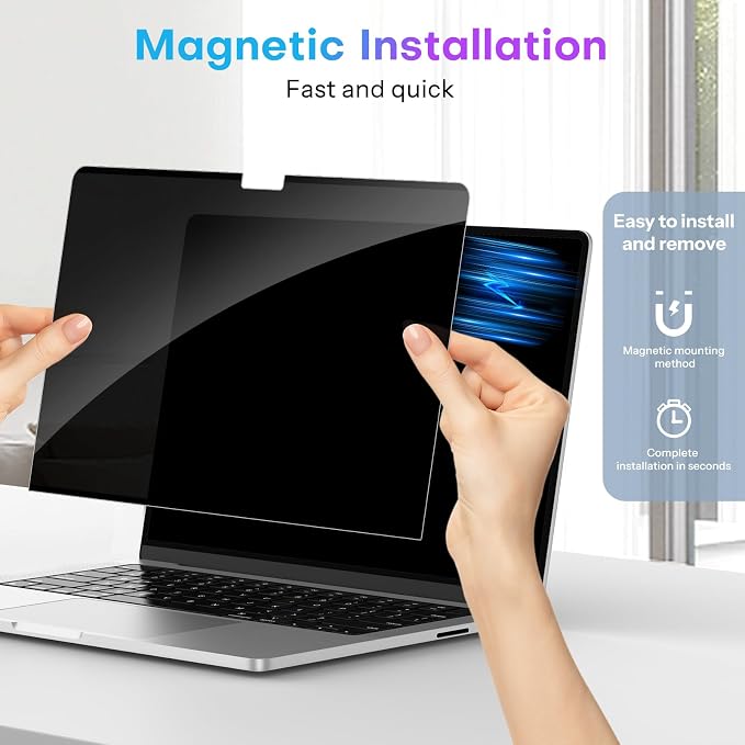 OMOTON Magnetic Privacy Screen for MacBook Air 13.6/13 Inch (2022-2025, M2, M3, M4), Anti-Spy Filter, Matte Anti Glare Blue Light Protector, Easy Install & Remove