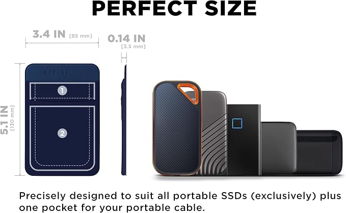 2-Pocket Adhesive Hard Drive Holder for Laptop, Stick-On Pocket Pouch for External Portable SSD, HDD, Slim Mouse and Cables (Small - Fits SSD)