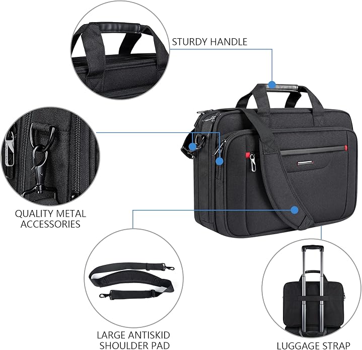 VANKEAN Laptop Briefcase Premium Laptop Case Fits Up to 17.3 Inch Business Shoulder Bag Laptop Expandable Water-Repellent