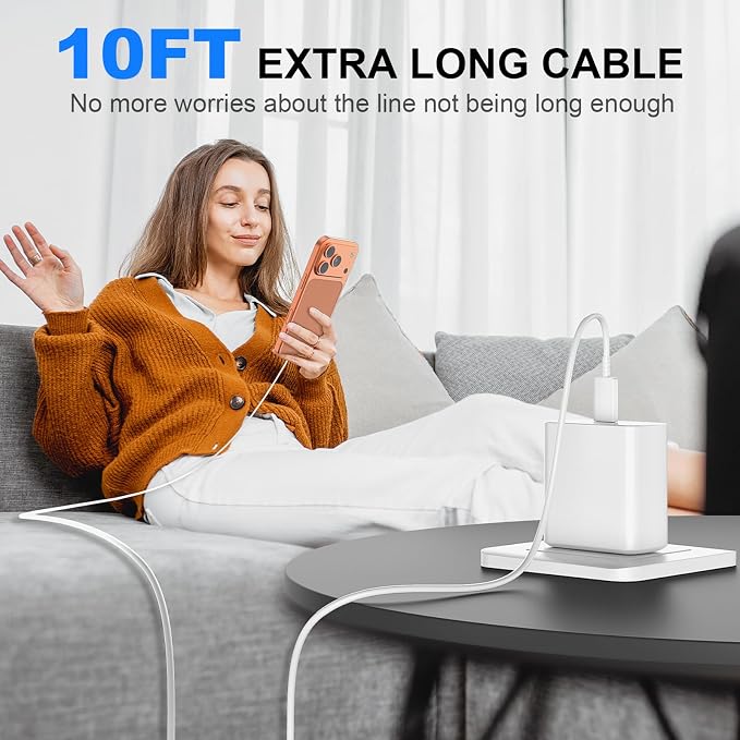 Phone 17 16 Pro Max Charger Fast Charging,45W Phone 17 Charger USB C Super Fast Charger Block&10FT Long Type C Charger Cable Cord for i.Phone 17/17 Pro/17 ProMax/Air/16/16Pro Max,Yellow/White