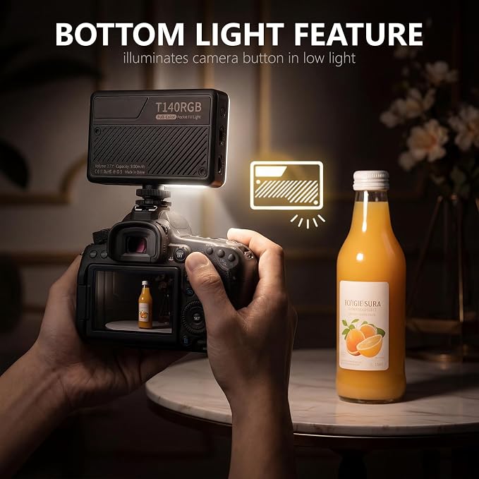 RGB Video Light, Portable Camera Light, 3100mAh with 1/4” Cold Shoe Adapter CRI95+ LED Fill Light, 0-359° Hue, 2500K-9000K CCT, 20 Effects, 140 LEDs for TikTok, Vlogging, Photography