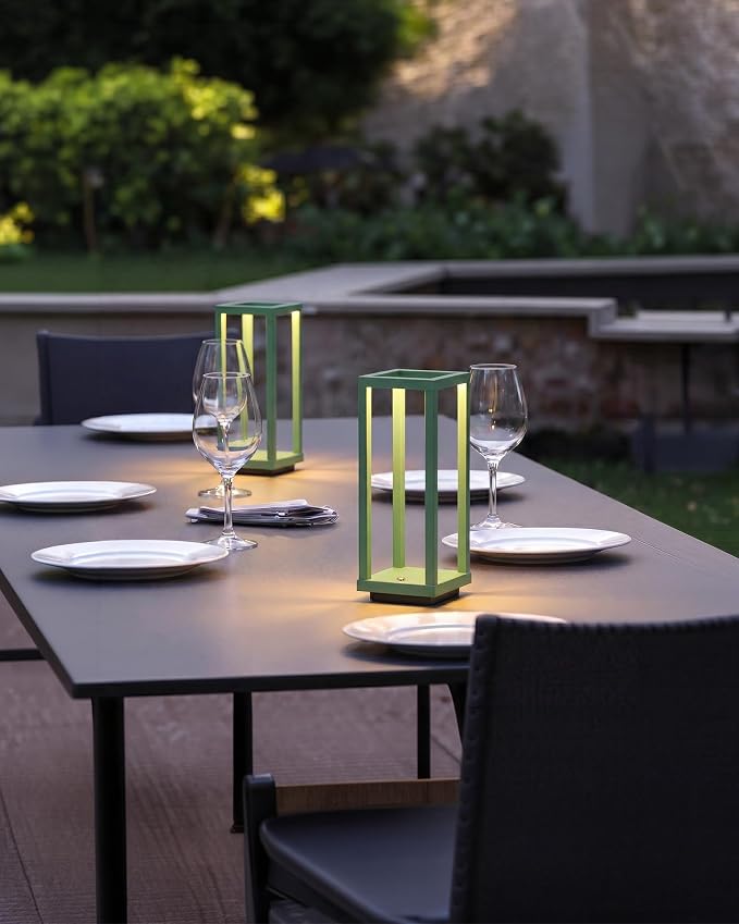 PUSU Cordless Waterproof Table Lamps Set of 2, Green Outdoor Rechargeable 4000mAh Battery Operated Desk Lamp 2700K 3-Level Dimmable, Portable LED Lighting for Patio, Camping, Bedroom, Night Light