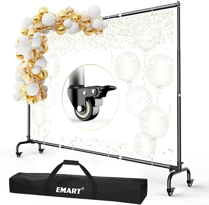 EMART Rolling Backdrop Stand with Wheels with 6 x 9 Ft Green Screen Backdrop
