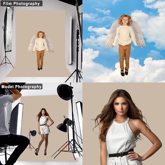 Beige Backdrop for Photoshoot, Professional Photo Backdrop Background Curtain for Product Photography, Portraits, Wedding, Party, Live Streaming Video Recording 5X7 FT