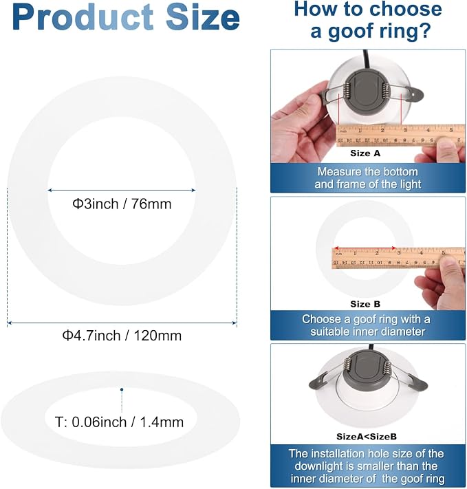 M METERXITY 1-Pack Goof Rings for 3 Inch Recessed Lights, 3" ID 4.7" OD Durable Plastic Trim Ring Flush Mount White Can Light Trim Ring Cover for Ceiling Can Downlights