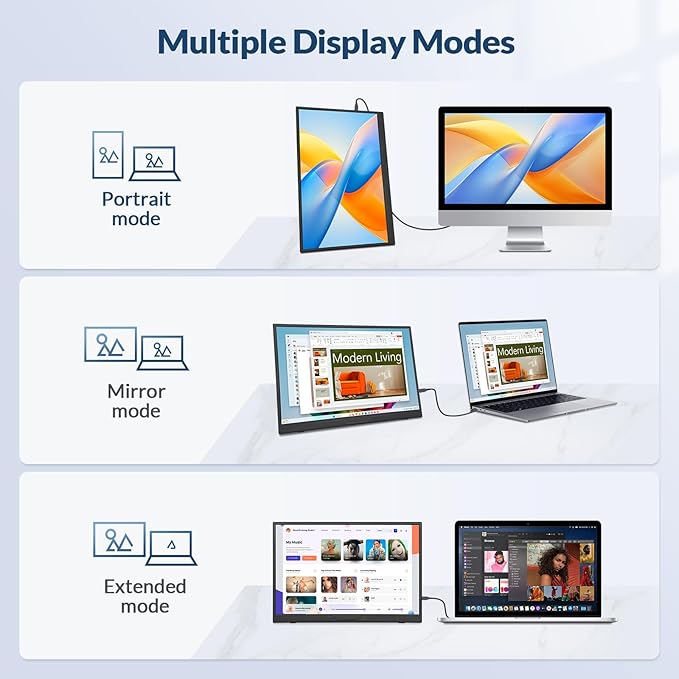 Portable Monitor, 16” 1200P FHD 16:10, 1500:1 Contrast, USB-C HDMI Laptop Screen Extender with Rotating Stand, Horizontal/Vertical Monitor, Travel Monitor for Laptop/PC/Mac/Windows/PS5,Vesa Mountable