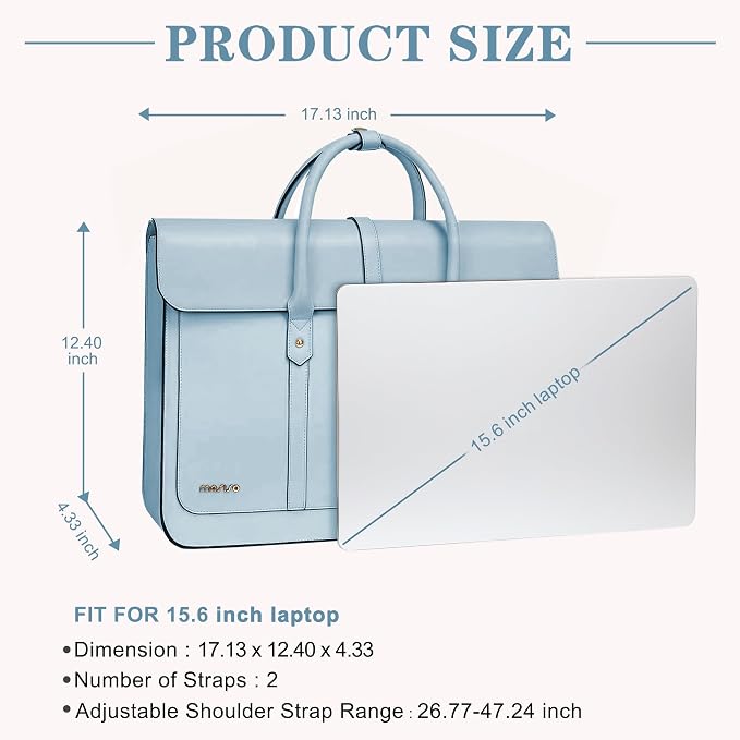 MOSISO Laptop Bag for Women, 15-15.6 inch PU Leather Laptop Shoulder Bags Convertible Backpack, 16 inch Messenger Bags Casual Handbag Work Briefcase Travel Computer Bag with Bowknot, Air Blue