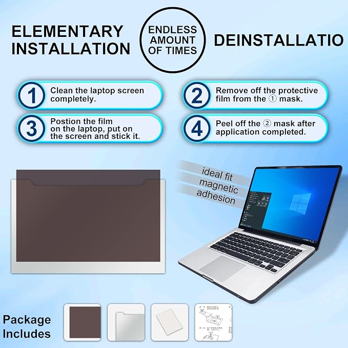 13.3" Laptop Privacy Screen Protector for 16:9 Aspect Widescreen Computer Monitor, 13.3 Inch Eye Protection Privacy Laptop Screen Filter Anti-Glare Anti-Blue Light Privacy Film Bubble Free