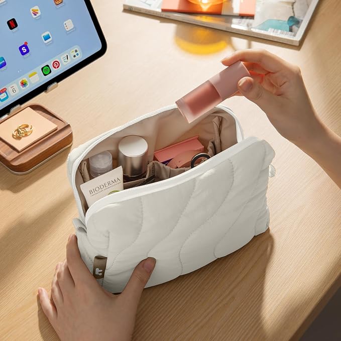tomtoc Electronics Organizer Travel Case, Soft Puffy Organizer Bag Birthday Gifts Travel Essentials for Women Girls, Portable Accessory Tech Pouch Storage for Charger, Cord, Cable, Phone