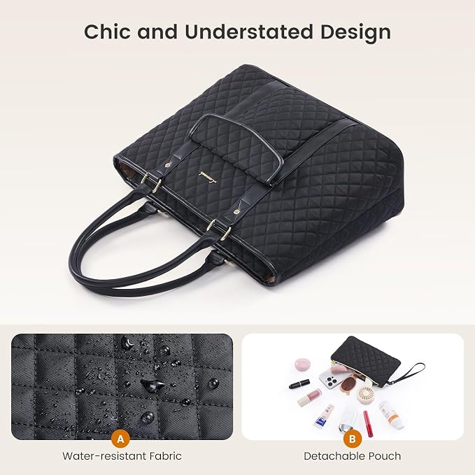 LOVEVOOK Laptop Tote Bag for Women 15.6 Inch,Waterproof Computer Bag for Laptop for Womens,Quilted Travel Work Tote Bags for Women,Stylish Laptop Bag Purse with Luggage Sleeve for Teacher,Nurse,Office
