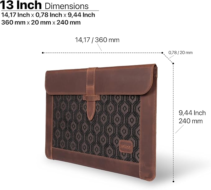 Londo Leather Sleeve Compatible with MacBook Pro 14 & Air 13-13.3 Inch (M5, M4, M3, M2, M1, Pro, Max) & iPad Pro 12.9, Premium Top Grain Leather Laptop Bag, 2020 to 2026 Models