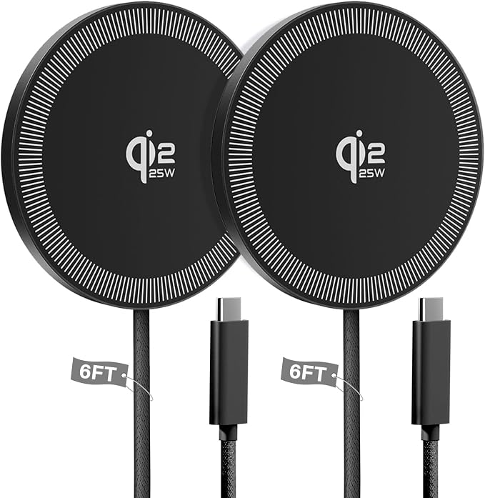 25W Wireless Charger for MagSafe, Qi2.2 Magnetic Fast Charging Pad for iPhone 17/16/15/14/13/12 Series & AirPods, Strong Magnet, Portable Wireless Charger for Travel Home Office (Black, 2Pack(6FT))
