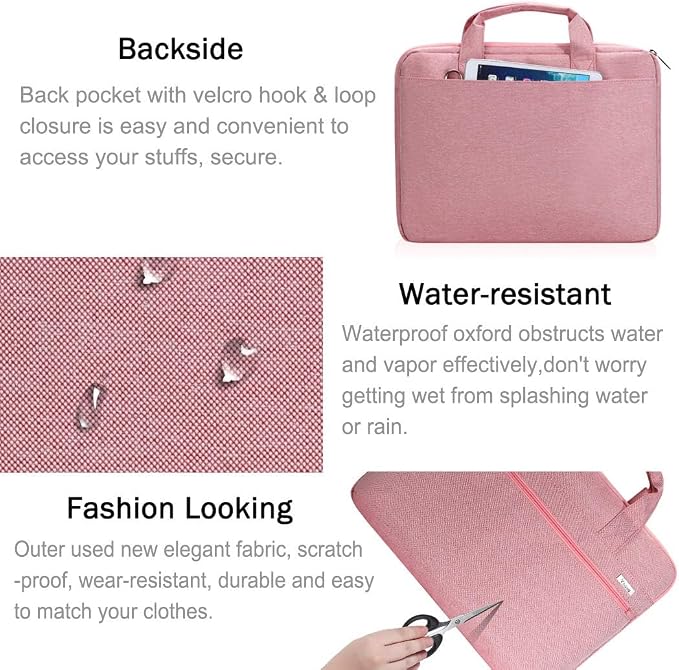 Voova Laptop Bag 13-14 Inch, 360° Protective Laptop Case Sleeve with Shoulder Strap Compatible with Macbook Air 13, MacBook Pro 13/14, Waterproof Computer Bag Slim Briefcase for Men Women, Pink