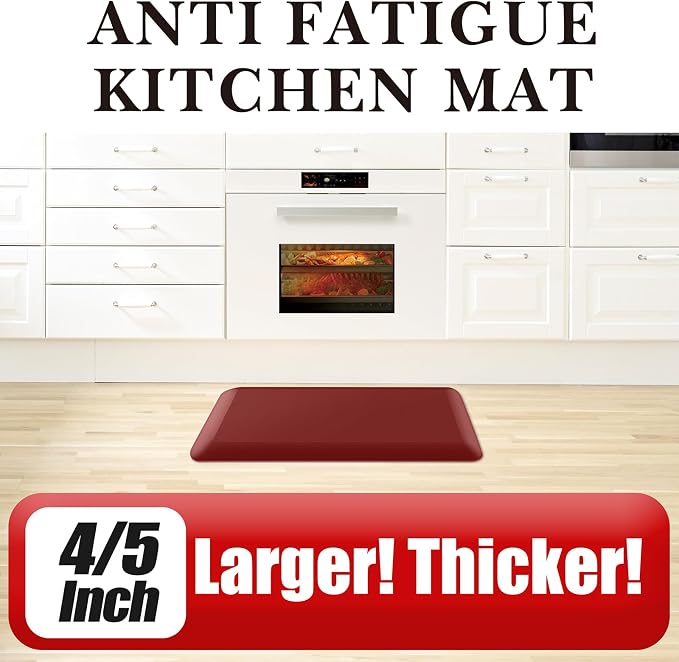 4/5 Inch Thick Kitchen Mat - Cushioned Anti Fatigue Mats for Kitchen Floor - Easy to Clean, Waterproof, Non-Slip Kitchen Rug for Sink, Office, Kitchen (20''x32'' Red)