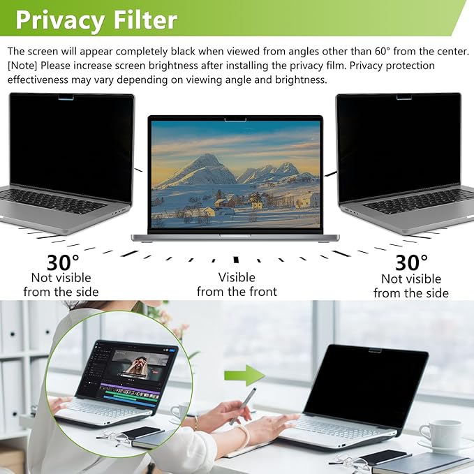 Magnetic Privacy Screen Protector for MacBook Pro 16 Inch (2021-2026, M1/M2/M3/M4/M5, Pro/Max) Removable Matte Anti Glare Blue Light, Anti-Spy Screen Filter for Mac Pro 16inch Laptop Filter