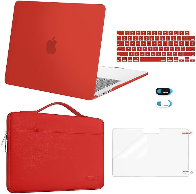 MOSISO Compatible with MacBook Air 13 inch Case M5 2026 M4 2025 M3 M2 2024-2022 A3449 A3240 A3113 A2681,Hard Shell&Sleeve Bag&Keyboard Skin&Webcam Cover&ScreenFilm for MacBook Air 13.6, Red