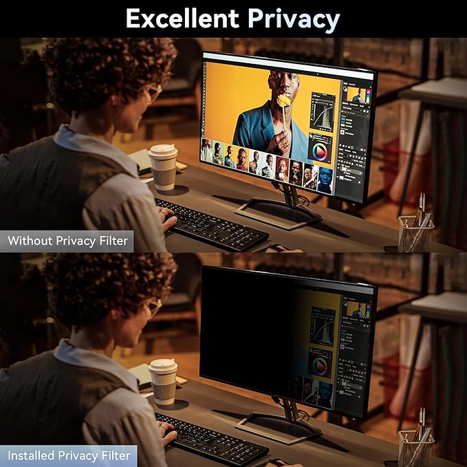 27 Inch Privacy Screen for Computer Monitor 16:9 Aspect Ratio, Eye Protection Anti Blue Light Glare Shield, 27in Removable Black Blackout Anti Spy Protector Film Desktop Security Private Filter