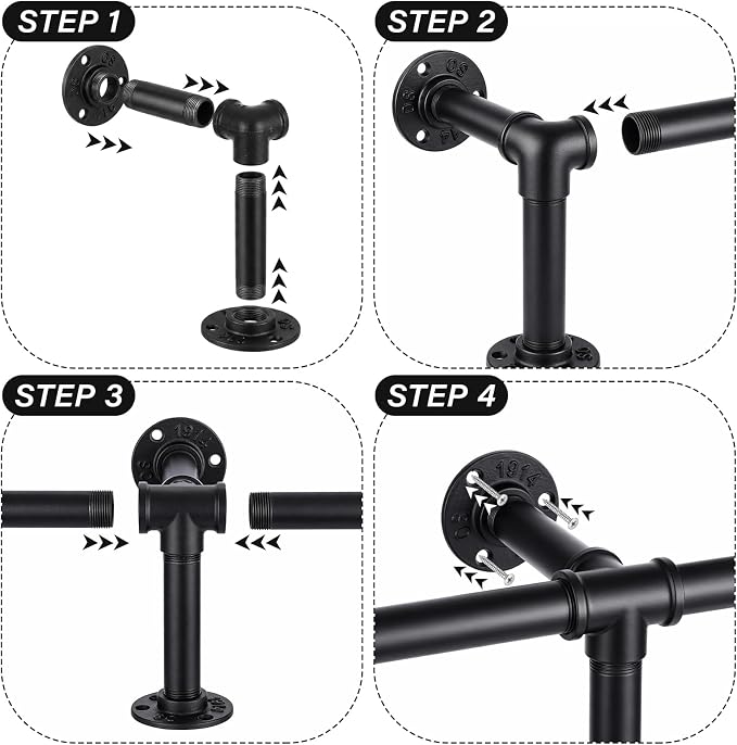 Zonon 8 ft Bar Foot Rail Kit Matte Black Industrial Pipe Railing for Bar Foot Rest Brackets Undercounter Mount Hardware and Tubing Complete Railing Kit for Kitchen Indoor Outdoor