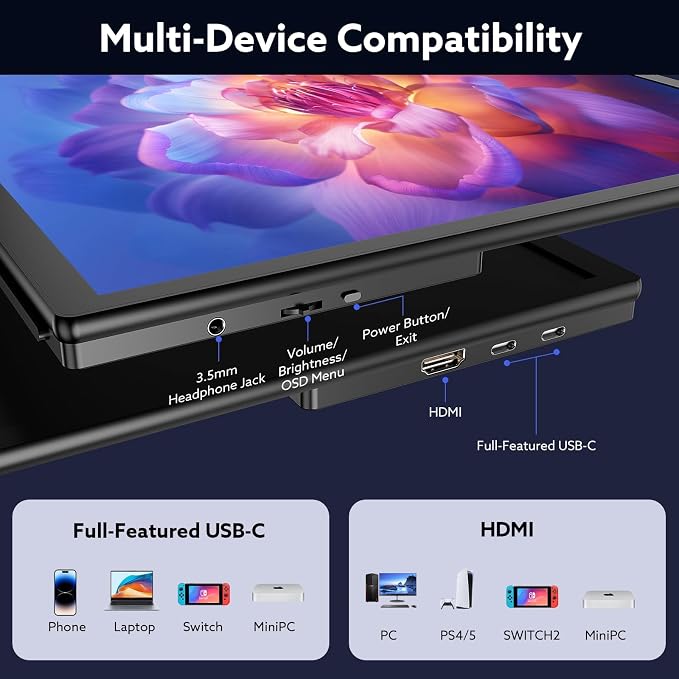 23.8'' Portable Monitor 2.5K 180Hz QHD 1440p, VESA USB-C HDMI Laptop Screen Extender, Built-in Stand Speakers for Laptop Mac PS4/5 Xbox Switch