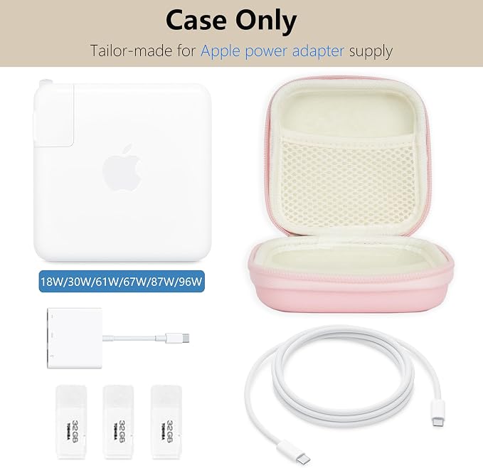 Charger Case for Macbook, Portable Tech Electronic Organizer Bag, Small Travel Storage Pouch for Laptop Accessories, MacBook Power Adapter, Charging Cords, USB Drives, Power Bank (Pink, M)